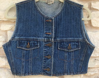 Vinage Jordache Denim Jean Cropped Vest Crop Medium M 1980s