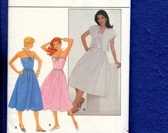 1980's Butterick 4341 Fitted Bodice Full Skirt Sun Dress & Jacket Size 14
