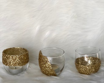 Gold Glittered Candle Holder Set