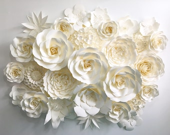 paper flower backdrop in off-white ivory color