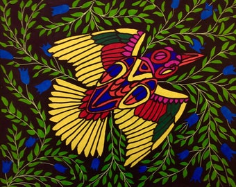 Folk art bird painting, original, hand painted
