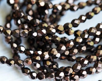 4mm Bronze Fire Polished Beads - Rich Bronze - Brown Fire Polished Beads - Czech Glass Beads - Bead Soup Beads