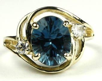 Concave London Blue Topaz, 18KY Gold Ring, R021