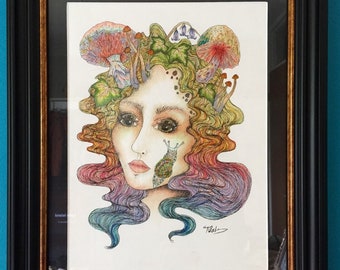 We're all mad here | 12x9 | original mixed media framed drawing-The Freak Boutique Art