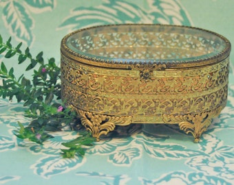 Gold Jewelry Casket with Glass Top