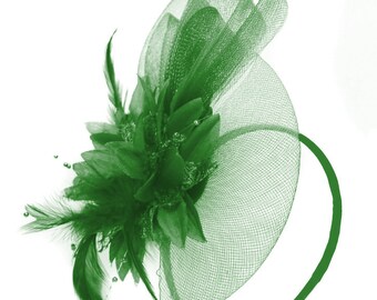 Jade Emerald Green Flower Veil Feathers Fascinator On Headband Wedding
