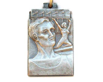 Vintage to Antique Belgian Dutch European Sterling Silver Sports Award Medal Fob Pendant - Free Shipping USA