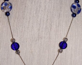Blue & Blue Lampwork and Crystal Necklace Set