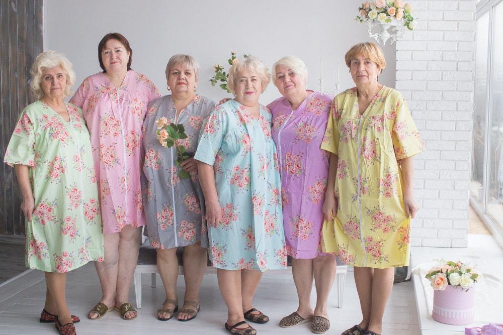 ZipFront Housecoats for Elderly People Faded Flowers