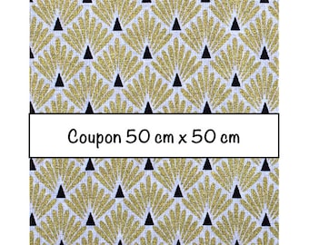 Coupon fat quarter 50 cm x 50 cm, fabric scales metallic gold, art deco