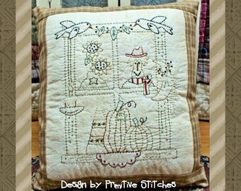 Fall Window 2-Primitive Stitchery E-PATTERN by Primitive Stitches-Instant Download