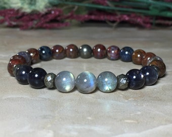 8mm Pietersite Bracelet, Iolite Bracelet, Labradorite Bracelet, Intuition, Psychic abilities, Inner strength, Astral and dimensional travel