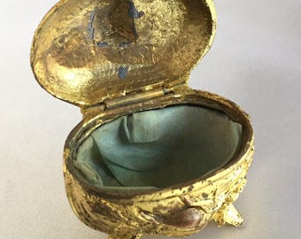 Vintage Art Nouveau Style Gold Tone Metal Jewelry Casket