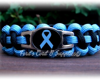 Light Blue Awareness Bracelet, Paracord Bracelet, Prostate Cancer, Addison's Disease, Edwards Syndrome, Scleroderma, Graves Disease, Behcets