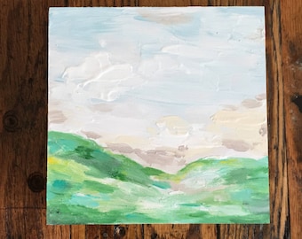 Original Abstract Landscape Painting on Wood Panel
