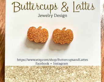 Orange Shimmer Pumpkin Stud Earrings