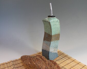 Olive oil bottle - Vinegar dispenser - salad dressing cruet - blue brown green - ready to ship