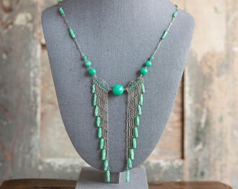 Art Deco Peking Glass Sautoir, Art Deco Lavaliere, Antique Sautoir, 1920's Peking Glass Necklace, 1920's Sautoir, 1920's Lavaliere