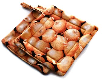 Handmade Quilted Pot Holders Onions Set of 2 Potholders