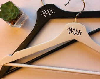 Bride and Groom Hangers | Wedding Hanger Set | Bride | Groom | Wedding Gift | Personalized Hanger | Wood Hanger | Black and White