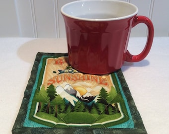 Camping Mug Rug, Mug Rug, Camper Mug Rug, Camping Snack Mat, RV Coaster, Quiltsy Handmade