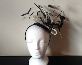 Black and ivory wedding fascinator, derby fascinator, ivory fascinator, feather fascinator, fascinator with feathers, black fascinator