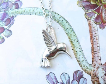 Hummingbird necklace, Bird necklace, Hummingbird, Silver necklace, Silver bird necklace, Charm necklace, Nature necklace