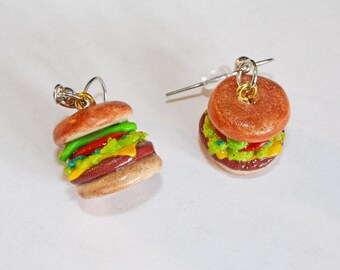 Cheeseburger Earrings | Polymer Clay Earrings, Kawaii Jewelry | Food Jewelry, Miniature Food Jewelry, Hamburger  Earrings, Sandwich Earrings