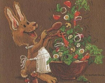 ON SALE Vintage 70s Suzy's Zoo Greeting Card Kangaroo Chef Suzy Spafford