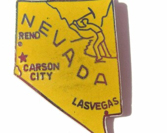 Enamel Nevada State Charm, Enamel Charm, Vintage Road Trip Charm, Las Vegas, Carson City, Reno, Yellow Enamel State Charm