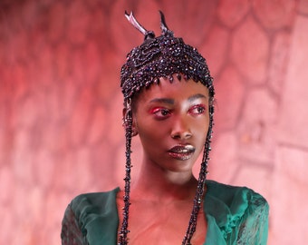 bohemian headdress - deer antler headpiece - couture jewelry, unique gift for her , statement jewelry, antler headdress
