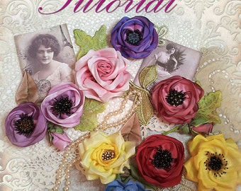 Vintage flowers Ribbons tutorial - Create Accessories with ribbons - Making fabric ribbon - Flowers pattern - Ribbonwork wedding flowers
