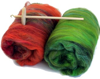 Drop Spindle Kit Learn to Spin your own Yarn Gift Set 200g Merino & Art Batts