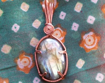 Laboradite Copper Prong Set Pendant Necklace with Chain