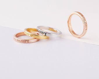 Personalized coordinates ring - Custom coordinates jewelry - Coordinates gift - Skinny ring - Location ring - Coordinates location jewelry