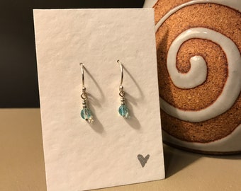 Sterling Silver Wire Earrings with Aqua-Colored Glass Beads