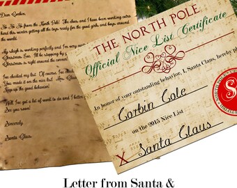 Santa Letter with Envelope & Nice List Certificate Bundle Custom