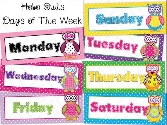 Days of The Week Calendar Cards Owl Polka Dot Hobo Stitched