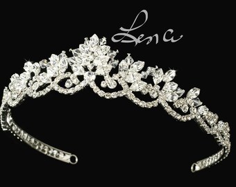 Victorian Tiara Head band STERLING SILVER Plated Genuine SWAROVSKICrystals & Rhinestones Custom