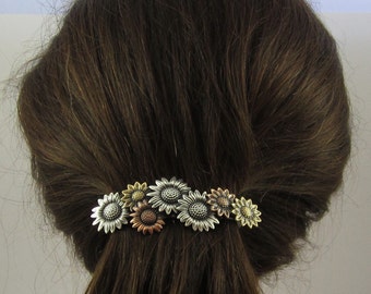 Sunflowers French Barrette 80mm- Gifts for Gardeners- Hair Accessory