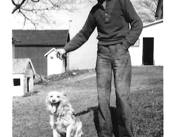Vintage Snapshot "Ignorance Is Bliss" Happy Puppy Dog Ignores Master Found Vernacular Photo