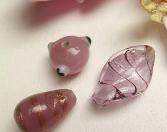 set of 3 silver tone pink