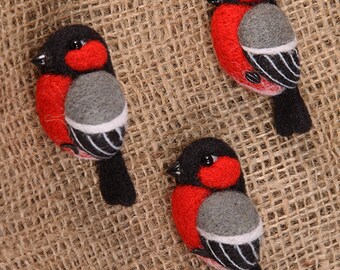 Felted brooch "Bullfinch" -FREE SHIPPING-