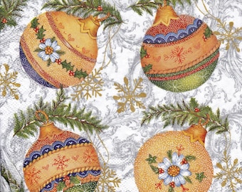 Decoupage Christmas Paper Napkins Christmas Ornaments, Christmas Balls 33x33 cm. 13"x13" set of 6 pcs Napkins