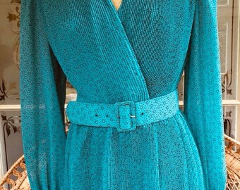 Vintage 1970's Parigi Belted Midi Dress - UK 12