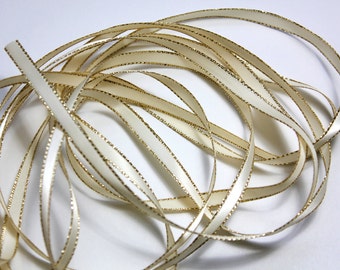 1/4" Ivory Satin Ribbon with a Gold Lurex Edge - 50 yard spool