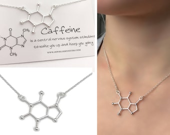 Sterling Silver Caffeine Necklace - Caffeine Molecule, Science Jewellery, Chemistry Jewellery, Gift for her, Molecule necklace