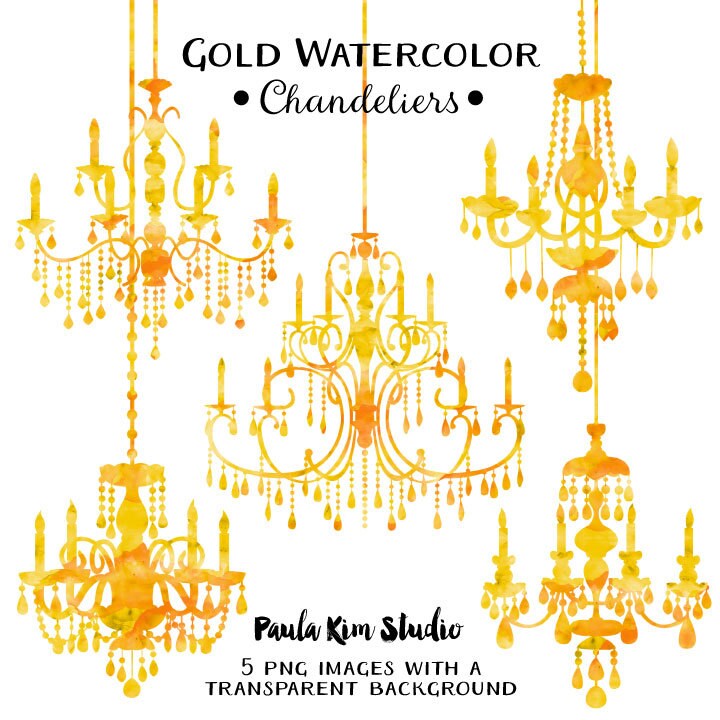 Gold Chandelier Watercolor Clipart Silhouettes Gold Chandelier Watercolor Clipart Silhouettes