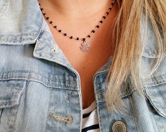 925 silver necklace with rosary chain and Quadrifoglio Pendant