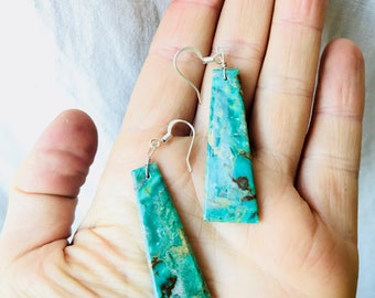 Santo Domingo Pueblo Turquoise Stone Slab Earrings. Native American